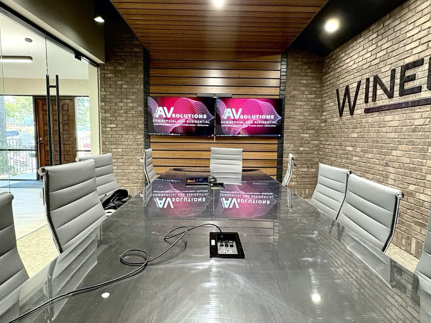 Corporate boardroom with displays
